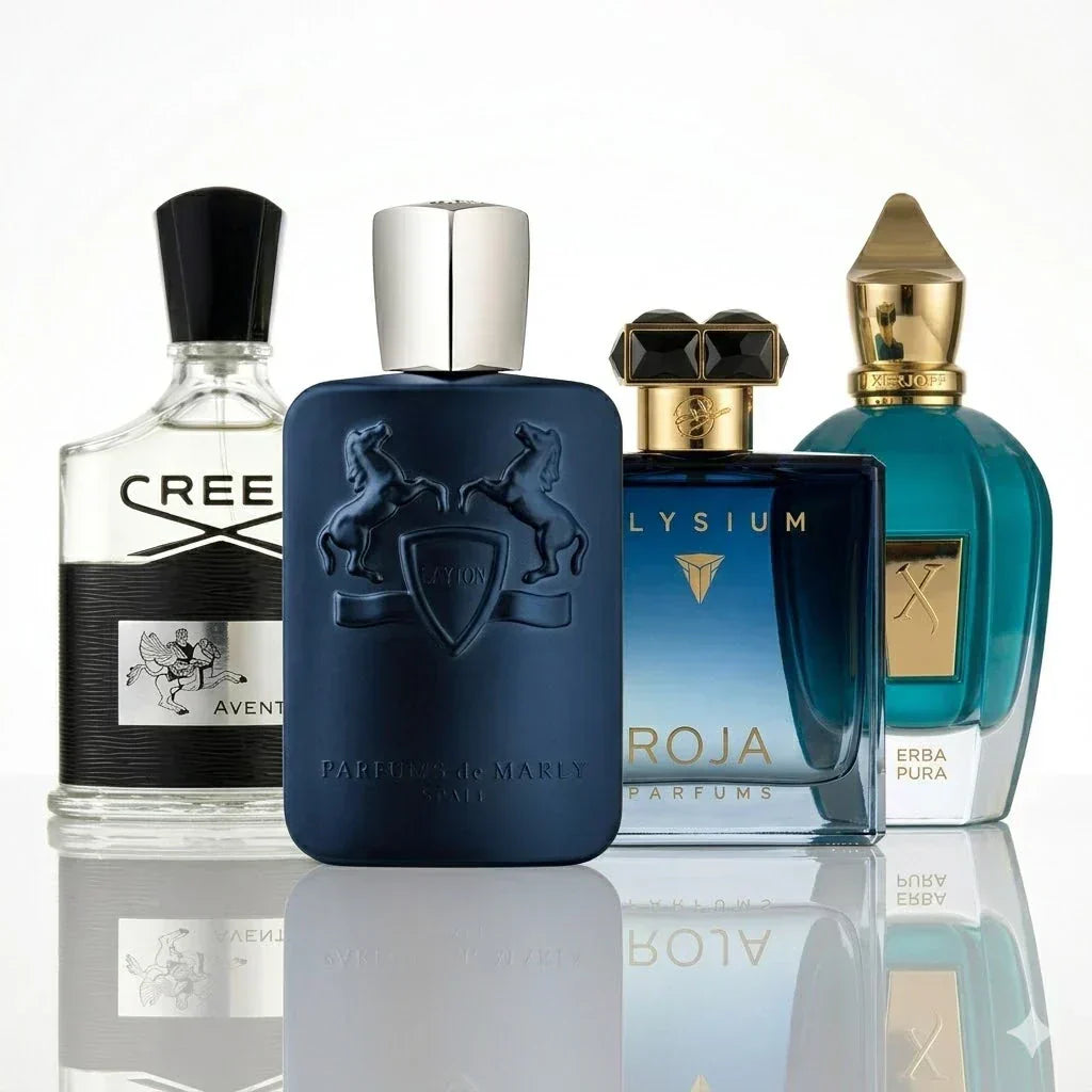 Σετ 4 αρωμάτων | Creed Aventus, Parfums de Marly Layton, Roja Elysium, Xerjoff Erba Pura.
