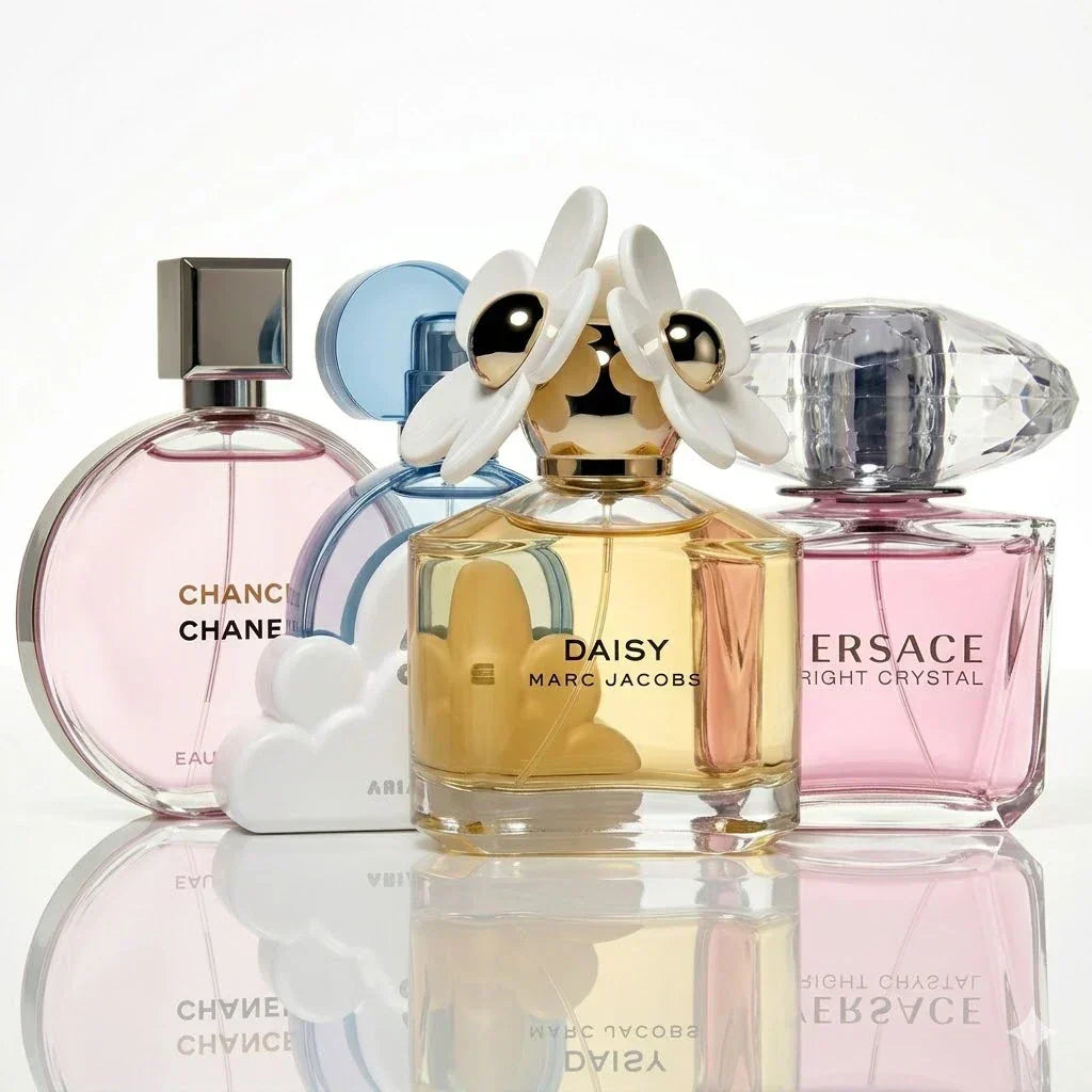 Σετ 4 αρωμάτων | Chanel Chance Eau Tendre, Ariana Grande Cloud, Marc Jacobs Daisy, Versace Bright Crystal.